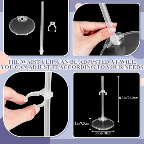 Image of Menkxi 100 Pcs Acrylic Doll Stand Display Holder Ideal Support for Dolls Action Figure Stand with Adjustable Waist Clip for 9, 10, 11 Inch Tall (Transparent)