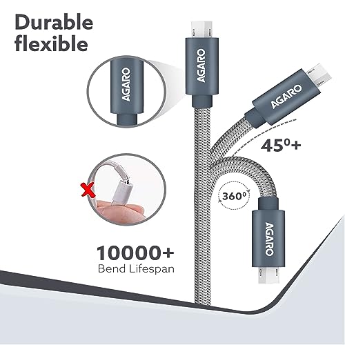 Image of AGARO Micro Usb Charging & Data Tough Nylon Braided Cable For Android Smartphones 1.0 Meters, Grey, 1M