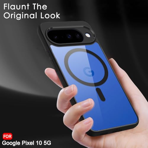 Image of TheGiftKart Hybrid Shockproof Back Cover Case for Google Pixel 10 Compatible with MagSafe | Hard Back Cover Case for Google Pixel 10 (PC & TPU, Transparent Clear Back, Black Sides)