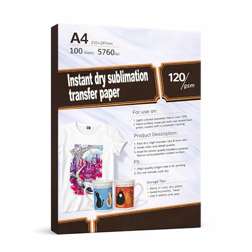 Sublimation Paper 8.5 x 11 Inch 120gsm Fast Dry Heat Transfer Paper for Inkjet Printers High Transfer Rate for T-Shirts Tumblers Mugs and More