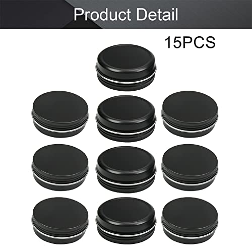 Image of Othmro 15pcs 2oz Metal Round Tins Aluminum Tin Cans Containers with Screw Lid, 68*25mm(DxH) Black tin cans for Salve, Spices, Lip Balm, Tea or Candies 60ml