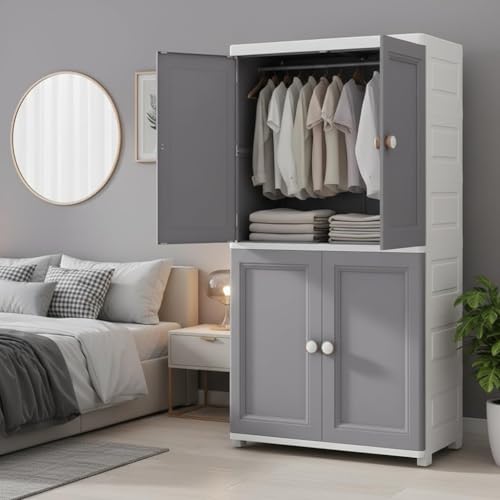 Image of LERIMO Plastic Wardrobe for Clothes | Portable Foldable Wardrobe Almirah for Bedroom | Kids & Baby Clothes Storage Cupboard | Collapsible Plastic Storage Cabinet | Almirah for Kids Clothes