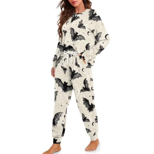 Image of Womens Lounge Set Long Sleeve Soft Pajama Sets | Casual 2 Piece Pj Outfit, Crewneck Sleepwear with Pockets, Adjustable Drawstring, Soft Comfy Fall Pajamas, Plus Size