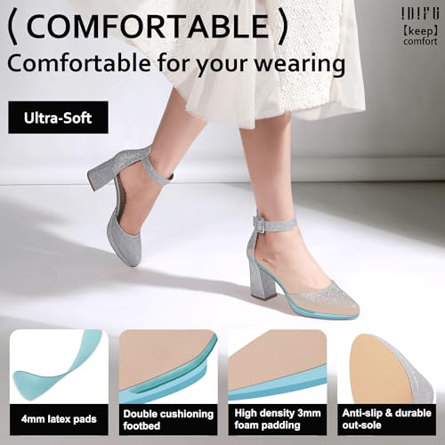 IDIFU Silver Women's Closed Toe Chunky Platform Heels Pumps(Silver 5) by IDIFU - Used condition - Image 3