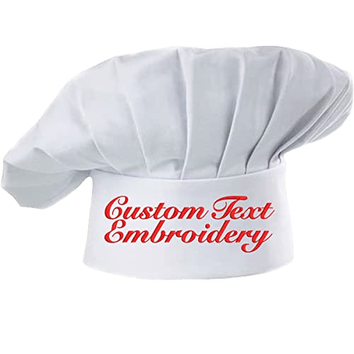 Personalized Custom Chef Hat Adjustable Elastic Baker Kitchen Cooking Chef Cap Embroidered Name Text Logo for Dad Mom White