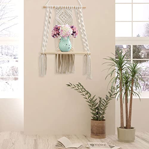 Tuzsocr Boho Macrame Wall Shelf - Cotton Rope Floating Plant Holder for Home Decor Bohemian Tapestry Room Decoration - Image 4