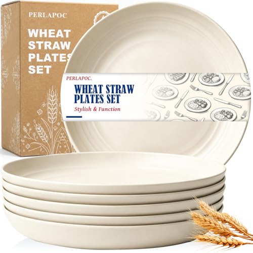 Image of 11In Wheat Straw Camp Plates Set, 6PCS Deep Dinner Plates, Beige