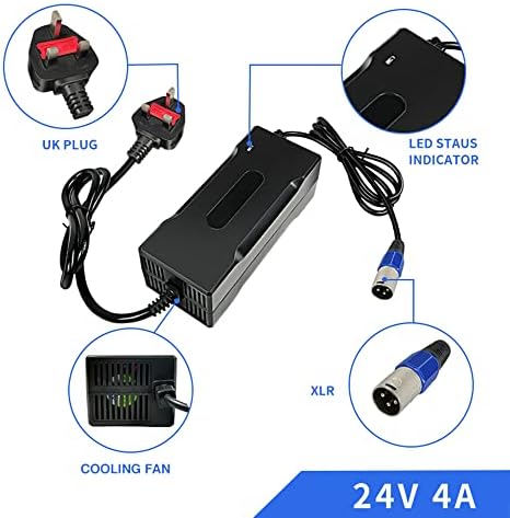 YZPOWER 29.4V Scooter Charger For 24V 4A Lithium Battery Pack Power Adapter Charger For Electric Bike, Electric Scooter, Mobility Scooter, Hoverboard Charger, With Male 3 Pin XLR Connector