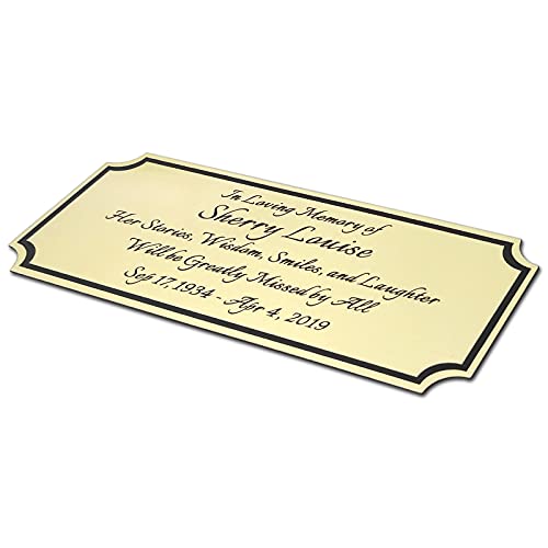 2.5\" H x 6\" W, Custom Elegant Engraved Plate, Personalized Memorial Plaque, Brushed Stainless Steel or Brass Laser Engraved Name Plates with Adhesive Backing or Screws, Notched Corner (Silver, Gold)