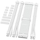 Sirlyr PSU Cable Extension Kit,Bright White Sleeved PC Cables Extensions Mod,24Pin ATX x1 8Pin EPS x1 8 Pin PCI-E x2,Gold-Plated Pins for GPU Power Supply with Pre-Install Cable Combs,4 Kits