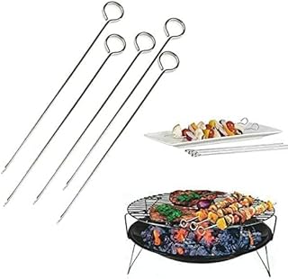 Kebab Skewers, Set of 6 Stainless Steel BBQ Grilling Skewers Flat Reusable Metal Skewer Sticks Cocktail, Shish Kabob, Party Essentials, 30cm