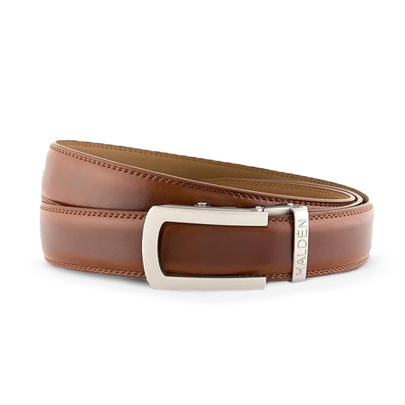 Image of HALDEN BURLEY Belts For Men Leather Original (Free Size Fits Up to 44 Inch Waist) Ratchet Straps, Unique Magnetic Auto-lock Buckle Formal Belts For Men