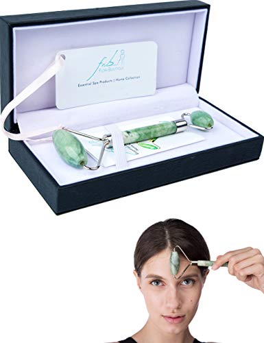 Jade Face Roller by Flora Beautyque. Helps with Facial Lymphatic Drainage, Eye Puffiness and Anti-Aging Treatment (Pink)