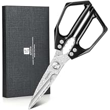 XINZUO Sharp Kitchen Scissors with Black Handle,110 Layers Damascus Steel Multipurpose Heavy Duty Kitchen Shears for Poultry/Vegetables/Fish/Nuts