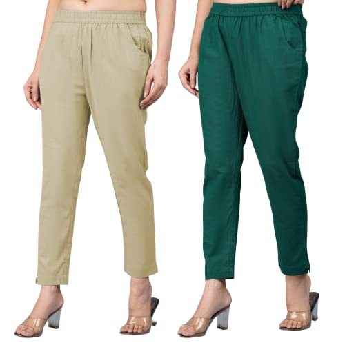 Image of Regular Fit Fully Elastic Waist Ankle Length Premium Cotton Casual Trouser Pant (Combo Pack of 2)