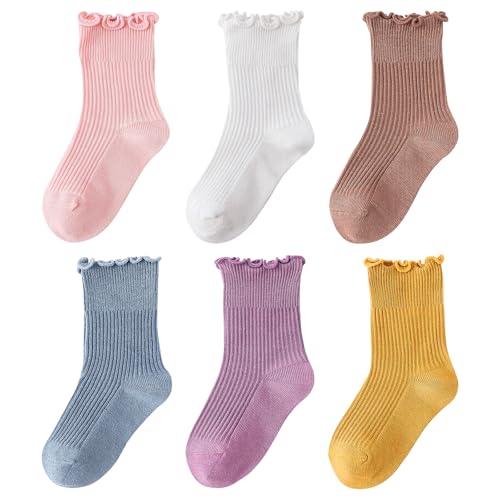 DEEKEY Baby Girls Socks Toddler Ruffle Socks Girls Frilly Lace Dress Socks Cotton Crew Socks