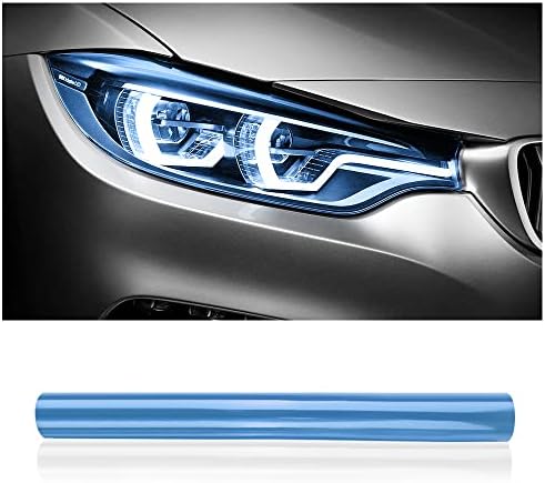 12 X 48inch Car Light Tint Film, Cuttable&Stretchability Car Headlight Taillight Fog Light Vivid Vinyl Wrap Protector,Non-Marking Self-Adhesive Decals Car Decor (Light Blue)