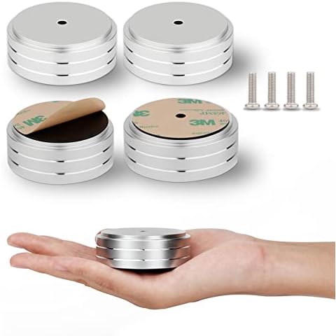 Monosaudio Audio Isolation Feet Aluminum Amplifier Feet 58*22MM Turntable Isolation Pad with 3M Adhesives/Non-Slip Rubber Ring/M4 Screw for Audio,Speakers,Subwoofers, Turntable,Amplifier,DAC(Silver) Cover