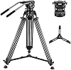 Trípode de video de aluminio MagicLine de 70.9", soporte para cámara resistente con 2 manijas y cabezal de fluido de 360° y separador central de metal ajustable, 2 placas de liberación rápida para cámaras DSLR y videocámaras (carga máxima de 22 lb) 2