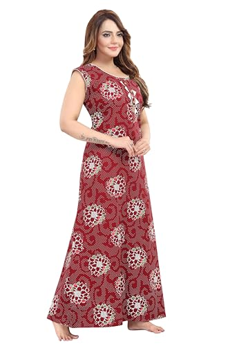 Image of Women's Cotton Free Size Nighty Maxi Dress - Sleeveless Long Floral Printed Night Gown | Soft Breathable Lounge Wear | Full Length Comfortable House Dress