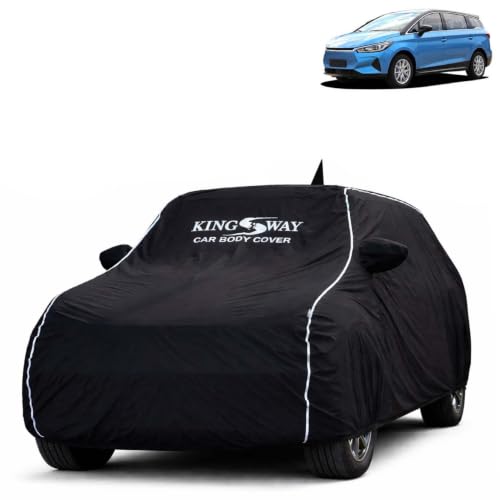 Image of KINGSWAY Super Waterproof Car Cover Only with BYD E6 (Year 2021 to 2024 - All Model) | Mirror and Antenna Pockets | All Weather Car Body Cover with Silver Piping | Black