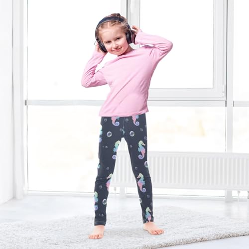 ALAZA Girls' Leggings Children's Yoga Pants Skinny Printed Dance Laser Seahorse Comfortable 4T3