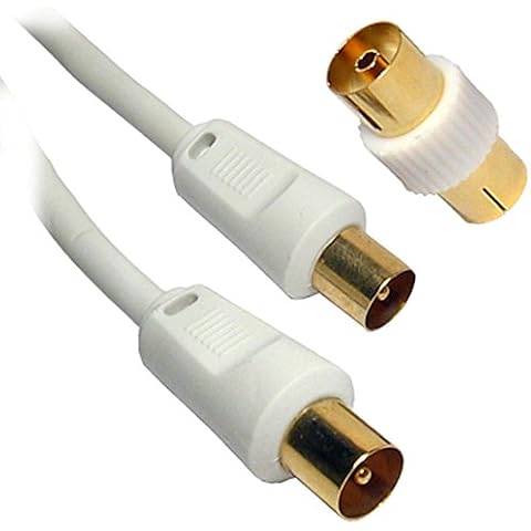 10m WHITE Coaxial TV/AV Aerial Cable Male to Male and Coupler From Different Lengths 0.5m/1m/1.8m/2m/3m/5m/10m/20m/30m/40m/50m - By Guilty Gadgets Cover