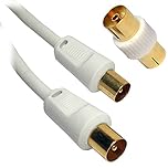 1m WHITE Coaxial TV/AV Aerial Cable Male to Male and Coupler From Different Lengths 0.5m/1m/1.8m/2m/3m/5m/10m/20m/30m/40m/50m - By Guilty Gadgets