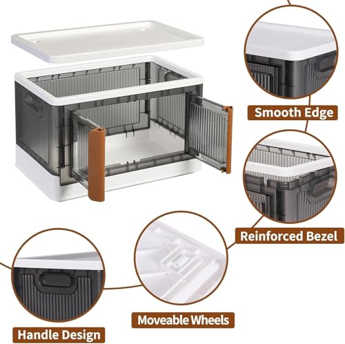 Image of Multipurpose Foldable Drawer Cabinet Organizer - Plastic Storage Cupboard with Double Door & Wheels | Clothes Rack, Kids Wardrobe for Home, Kitchen, Office (White & Grey) 6 Layer