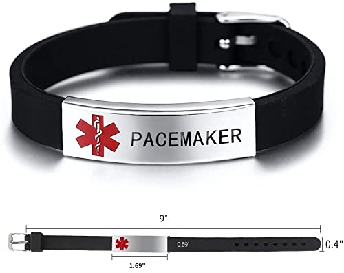 HAYOUWAY Adjustable Medical Alert ID Bracelet, Laser Engraved PACEMAKER Silicone Wristband, Emergency First Aid for Women Men Elderly - Image 3