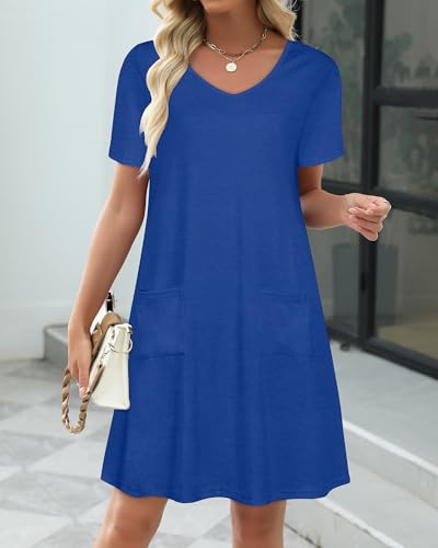 Image of CHICGAL Summer Dresses for Women V Neck Short Sleeve Casual Loose T Shirt Sundress Beach Cover Ups with Pockets 2026