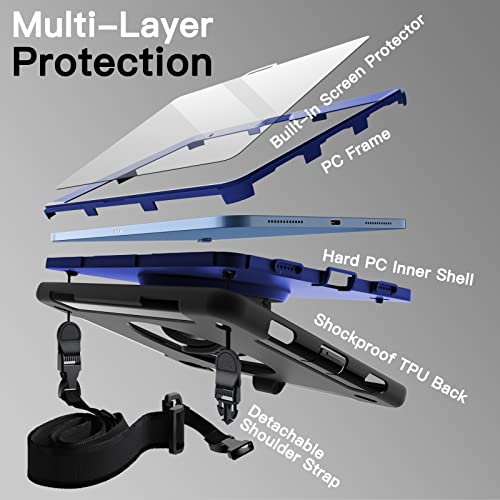Image of JETech Cover Case for iPad (A16) 11th /10th Generation (2025 /2022) with Built-in Screen Protector, Protective Shockproof Rugged Tablet Cover, 360 Degree Rotating Hand Strap Stand (Navy)