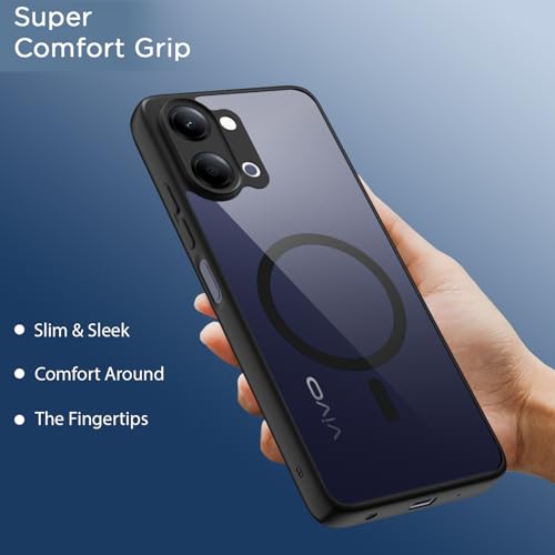 Image of Amazon Basics Back Cover for Vivo Y11 5G Compatible with Mag-Safe | Shockproof Design | Hard Transparent Back Case (Black Mag-Safe)