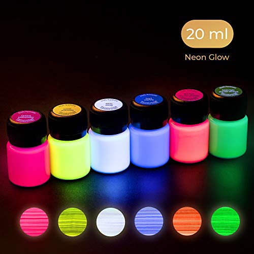 DECOLA Neon Acrylfarben Set | 6 x 20 ml Fluoreszierende Acrylfarbe Leuchtet unter UV-Licht (Schwarzlicht) | Hergestellt… – Bild 4