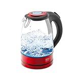Bass Polska Glas-Wasserkocher 1,7 L mit LED-Beleuchtung, BPA-frei, 1500 W, Antikalk-Filter, 360° Basis, Gehärtetes Glas, Rot