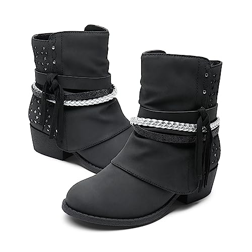 DREAM PAIRS Girls Ankle Boots Side Zipper Low Heels Boots Little Kid/Big Kid,Size 10 Toddler,BLACK,SDBO225K-13