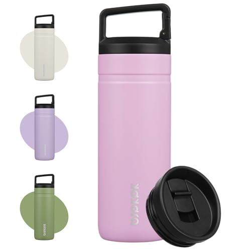 Image of BJPKPK 20 oz Insulated Travel Water Bottle, Coffee Tumbler Stainless Steel | Double Wall Vacuum, Leakproof, Thermal, Keeps Hot /Cold, Dishwasher Safe, Spill Proof, Wide Mouth, 2 Lids, Light Pink