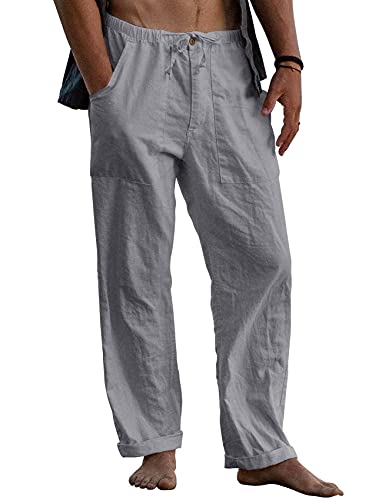Image of Gafeng Mens Linen Pants Yoga Casual Beach Summer Harem Baggy Trousers