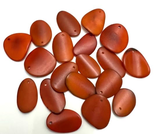 Tagua Beads. Mini Slices Curved in Nail Shape. Orange Slices, Beads, Chips in Orange. Top Drilled. 30 Pieces. Eco Jewelry Making Supplies