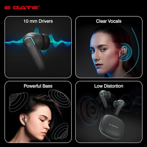 E GATE E33 Gaming Earbuds with 48 Hrs Playtime, Quad Mic ENC,Touch Control, Low Latency, BT v5.3 Bluetooth Ear Buds with Voice Assistant, 10mm Bass Dynamic Driver, Water Resitant Wireless Earphones - Image 8