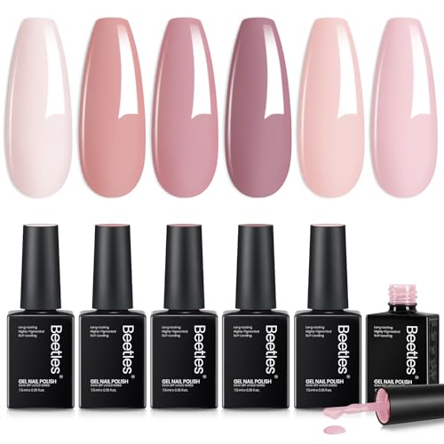 Beetles Nude Pink Gel Polish Set - 6 Colors Summer Gel Nail Polish Set Nude Light Baby Pink Colors DIY Salon Home Manicure Long Lasting Soak Off UV LED Nail Lamp Cozy Palette