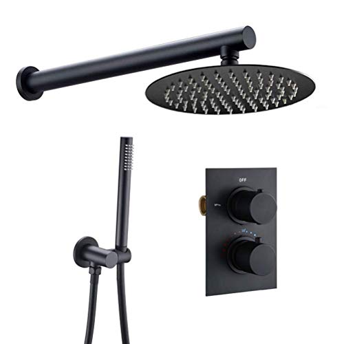 Colonne de douche noir mat thermostatique encastrable avec grand pommeau pluie pour rénovation
