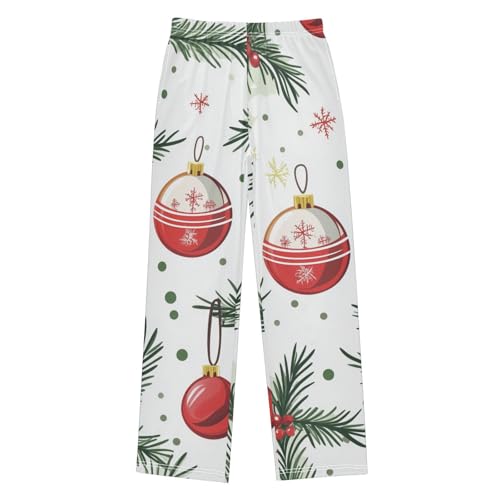 Christmas Ball Pine Branches Boys Long Pants Soft Trousers Elastic Waist Kids Lounge Bottoms with Pockets S-XL