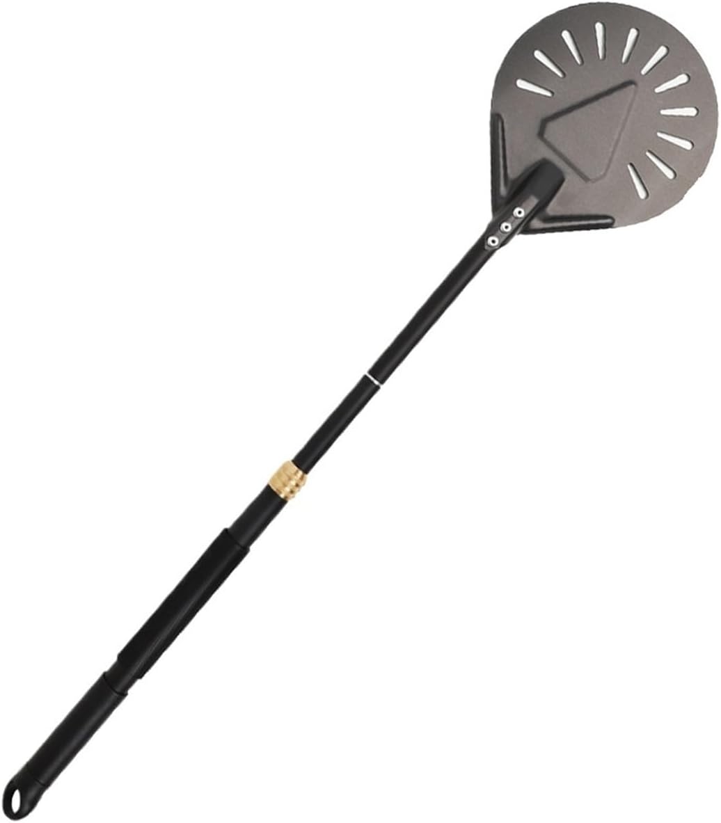 Adjustable Pizza Peel Turning Hard Anodized Paddle Round Baking Tools Long Handle Aluminum Shovel Nonstick Kitchen(Black 8 inch)