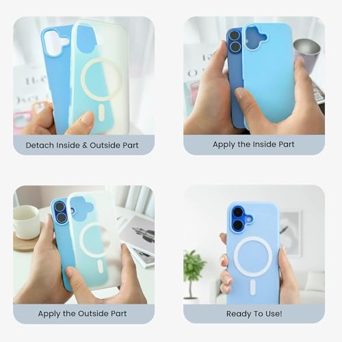 Image of Hupshy iPhone 16 Back Cover with Camera Protection Rings, Kickstand-Matte /Anti, Non-Slip, Camera Glass Protection,Transparent Shockproof Cover for iPhone 16 (Sky Blue)