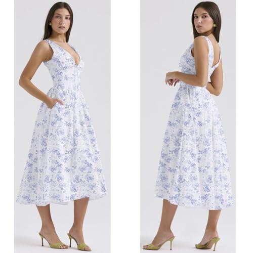 Emmelina Cotton Corset Sun Dress, Suspender Long Skirt V-Neck Floral Corset Dress,V-Neck Suspender Long Skirt3