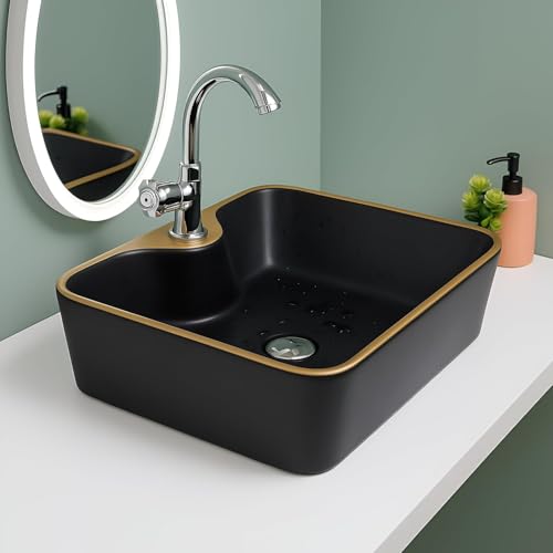 Image of Elegant White Ceramic Table Top Wash Basin, Modern Countertop Vanity Sink for Bathroom, Hotel & Home Interior Spaces, 19 x 14 x 5 Inch