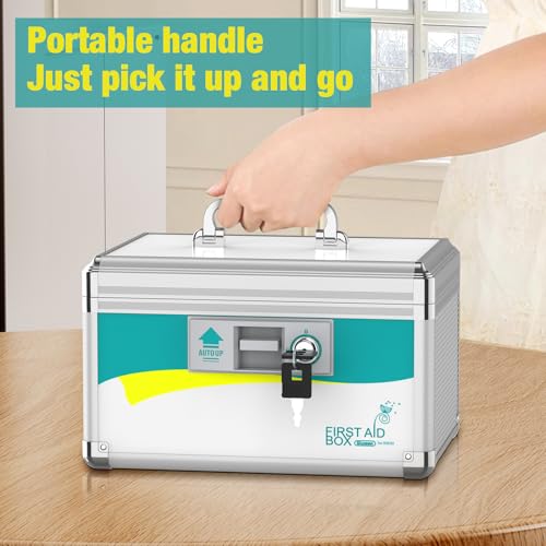 Image of Glosen Medication Lock Box with Key, 2-Layer Medicine Lock Box with Meds Tray, Portable First Aid Box with Handle for Home, Travel(10x6.7x6.7Inch)