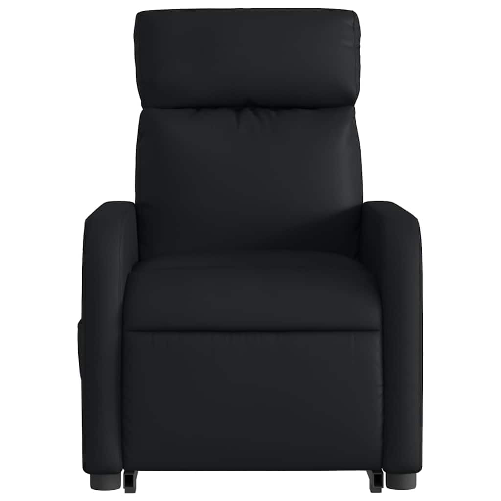 Sillón elevador reclinable eléctrico de piel sintética negra con función de elevación e inclinación automática a 135 grados, estructura estable de madera y metal, bolsillo