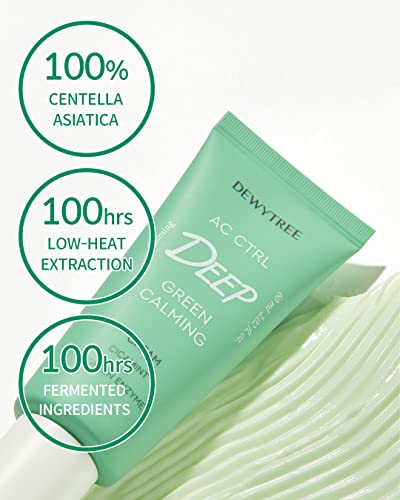Dewytree Deep Green Calming Cream, Acne Soothing Face Moisturizer With Centella Asiatica & Peppermint Extract, Strengthen Skin Barrier & Soothe Sensitive Skin, Non-Sticky & Vegan, 2Oz. #TOP4
